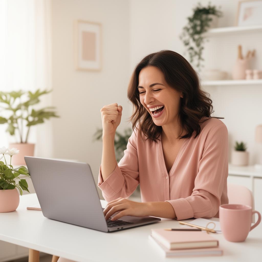 Happy woman holding a HormoneBliss wellness product